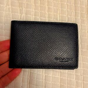 Coach Pebbled Navy Leather Card Holder